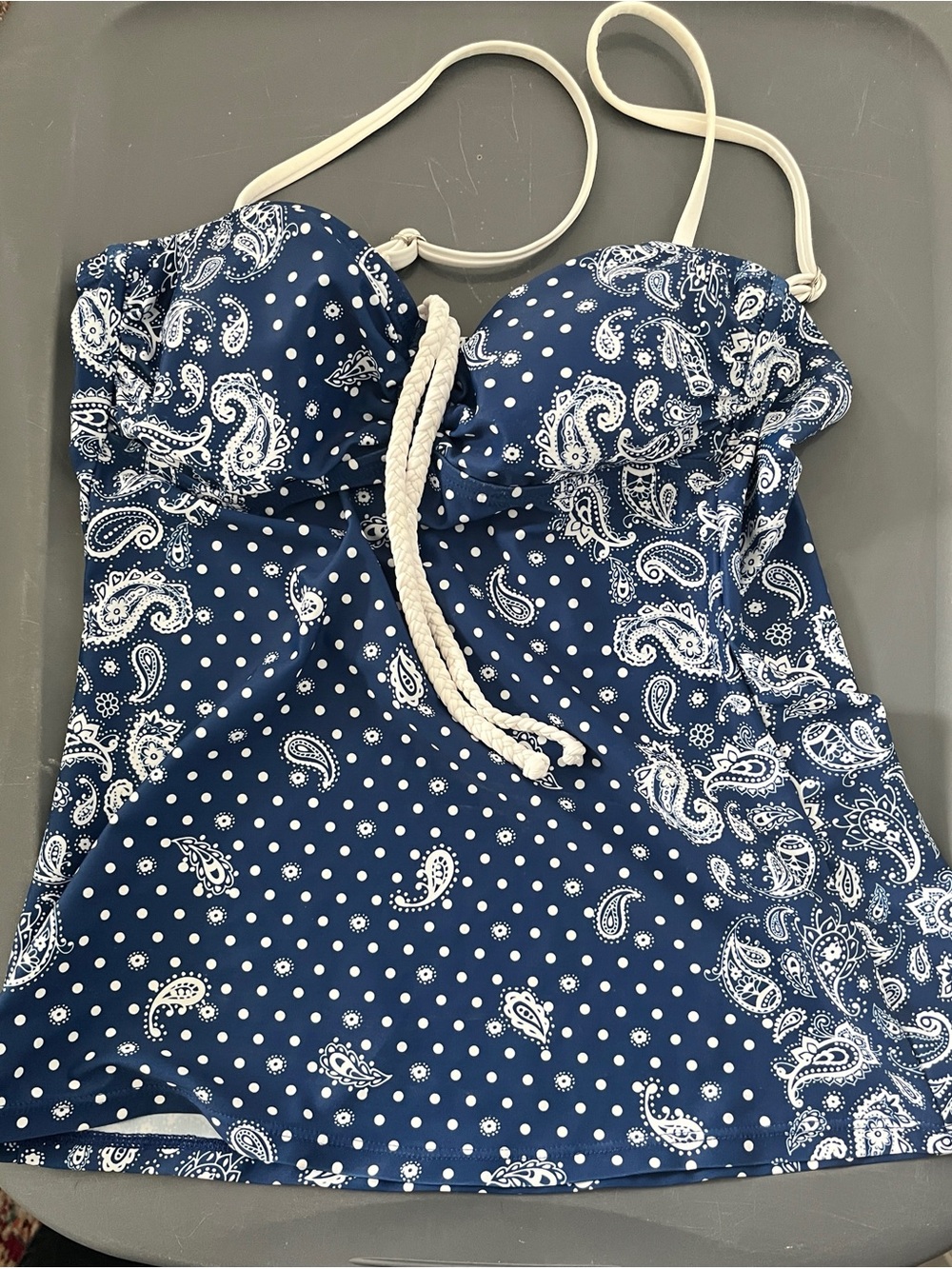 Arizona Jean Co Navy and White Paisley Tankini Top Lined SzM